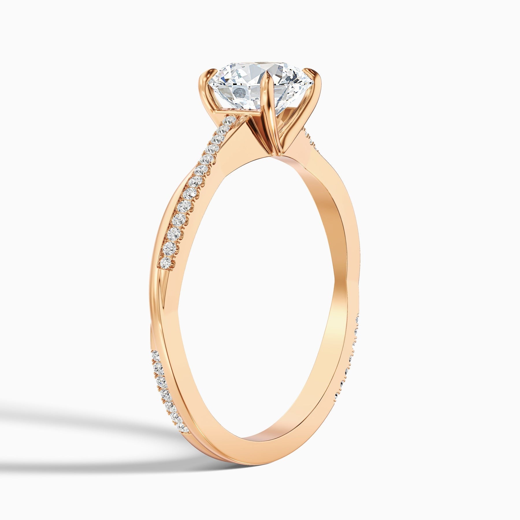 Vertex 1 Carat Round Cut Side Stone Twisted Pave Lab Grown Engagement Ring in 10k Rose Gold